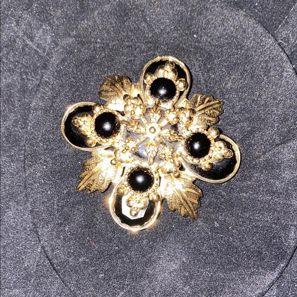 Vintage Rare St John Elegant Gold and Black Floral Brooch